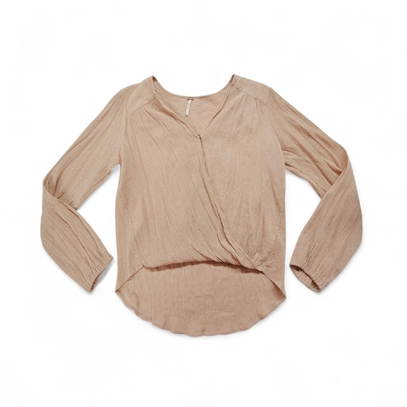 Free People Check On It Long Sleeve Open Wrap Top In Pink Peach Size Medium - Picture 5 of 9